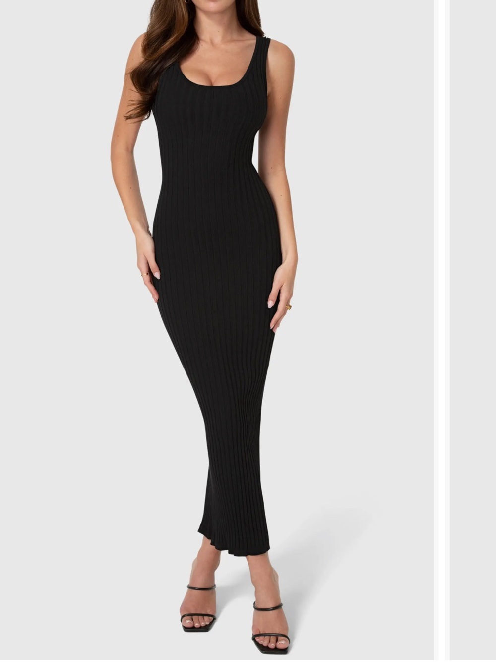 emory park Black Ribbed Scoop-Neck Maxi Dress